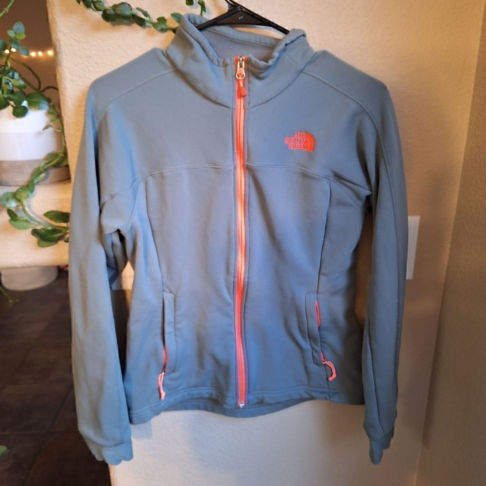 The North face jacket grey/green with pink detailing small
